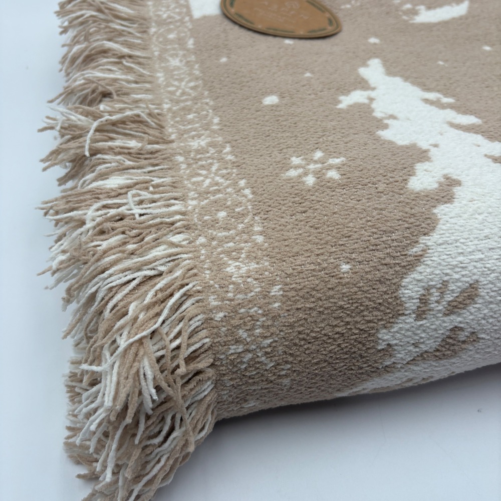 Aspen Decorative Christmas Throw Blanket Neutral Tan Cream Trees Deer Cabin - Picture 8 of 9